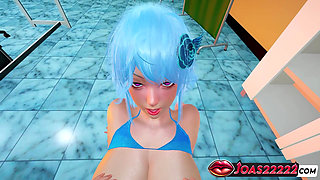 Anime Girl Sinwe with Hot Blue Hair in 3D Hentai - Indulge in Big Tits Massage with Sensual Moans, G-spot Fingering