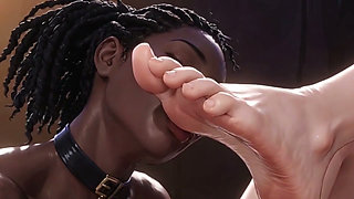Interracial Foot Worship - Ebony Slave Serving Blonde Queen Feet