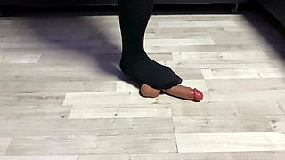 Sexy Dominatrix in Nylon Pantyhose Is Trampling Your Cock