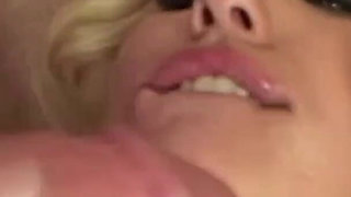 Stripping Fills the Blonde with an Urge to Have a Blowbang and to Swallow Loads