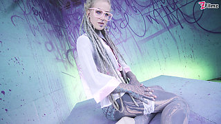 Tattood Girl with Glasses and Buttplug Fucks a Tattooed Dick, DP, Facial