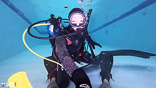 Underwater Scuba Slave Training - Dominated in Chains & Wetsuit Edging