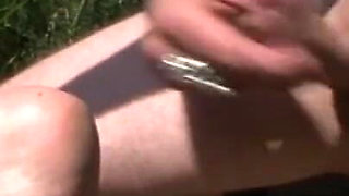 Dominating hanging pussy pinching in the park