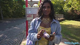Desi slut loves to fuck white dude for cash in public