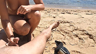 Stepsister Gives Nude Blowjob to Stepfather on a Public Beach