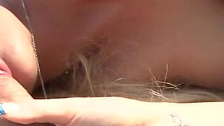 Two horny studs bring blonde smoking cheerleader on the couch for a hot threesome