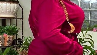 Busty babe playing with her big boobs