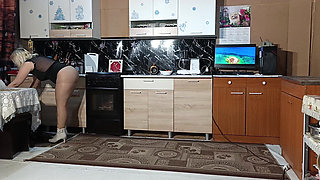 New Fur Coat - Posing on Kitchen.