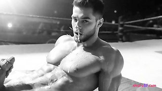 Wrestling muscular destroys beefy ass in public ring