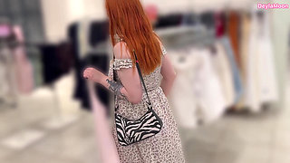 Real hot sex in the fitting room with a stepmom