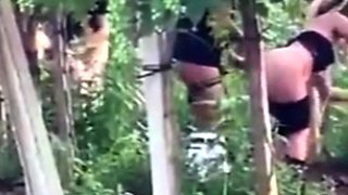 Spying blonde hooker fucking in the woods