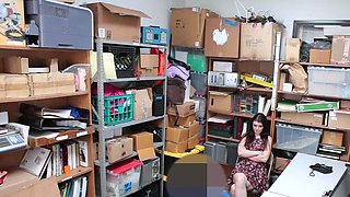 Busty black-haired teenager gets punished for stealing