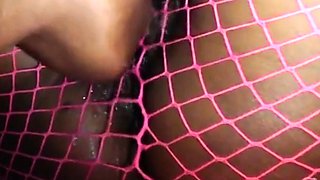 Bee Squirts through Fishnets