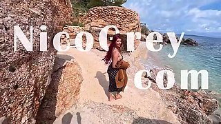 Flexible Redhead Gets a Massive Facial on the Beach - POV