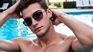 AI-generated muscle hunks fucking hard at the pool