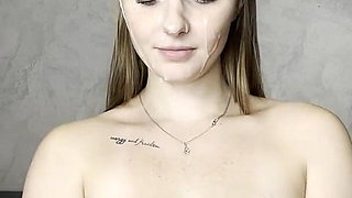 I'm with Your Cum on My Face, Playing with My Tits, Spitting on Them and Spanking Them