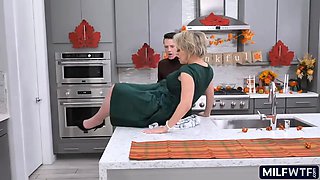 Naughty step-mom cooking dinner