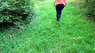 Clamps on Nipples and Whipping Her Tits in the Woods