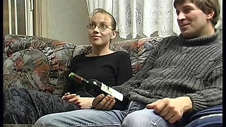 Cute hottie with small tits fucking on the couch