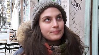 Romantic brunette uses thumbs for pleasure