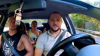Amazing teen threesome outdoors