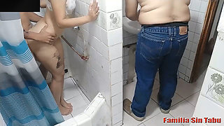 Perverted Stepmom Her Stepson in the Bathroom When Her Husband Almost Caught Them