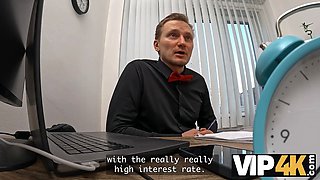 Vip4k. beautiful 18-year-old dark haired gets fucked hard in the office to secure a loan