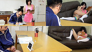 Young Stepsister's Prank Seduction, She Shows off Tits and Panties to Old Stepbrother, Encouraging to Fap and Get in the Way His Studies