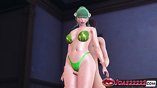 3D Animation of Hot Goddess Rhea - Thighjob Fetish in a Bikini, Doggystyle Sex Against the Wall with Close-up Hairy Pussy Views