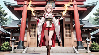 Forbidden Contrast Between Shrine & Bedroom, Wet Secrets Under Red & White Kimono.