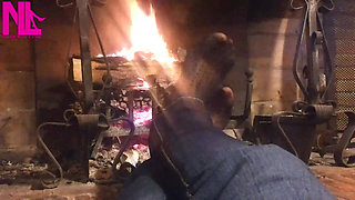 Warming up My Hosed Feet at the Fireplace
