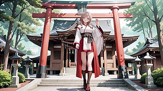 Forbidden Contrast Between Shrine & Bedroom, Wet Secrets Under Red & White Kimono.
