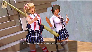 Hot brunette with big ass and big boobs in a visual novel