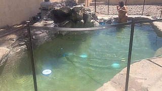 BBW Cleaning Her Pool