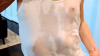 Amateur young brunette enjoys dildo on solo masturbation