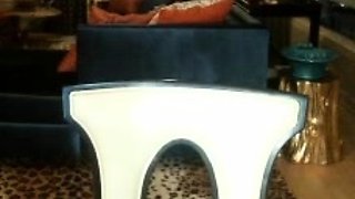 Small titted brunette Sharron with glasses masturbates