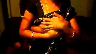 Indian Girl in Black Saree Cheats with Passionate Boob Press