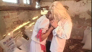 Lesbian Orgasms for Two Blondes in the Barn