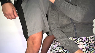 She almost gets caught grabbing a stranger's cock.