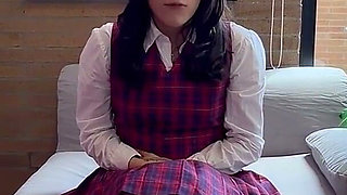 A Student in College Uniform Gets Fucked by a Big Erect Cock