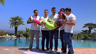 Bikini party by the pool turns into an intense anal gangbang session