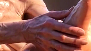 Old Granny Enjoying Oil Foot Massage - Desperate for Tongue in Toes