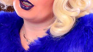 Medical nitrile white nurse gloves and fur with dark lipstick - Blonde ASMR