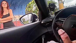 Risky Masturbation in the Car with a Hot Girl at the Bus Stop in Public!