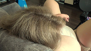 Big Tits From Above. a Camera Watches From the Side as a Plump MILF Masturbates and Records a Video.