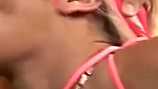 Black Pussy with Colored Hair Have a Threesome with Two Big Black Cocks