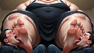 Obese SSBBW Foot Domination - Male Slaves Cleaning Her Big Soft Feet