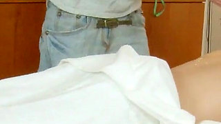 Skinny teen with blue hair gets fucked by big cock guy during massage