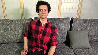 Cute Slim Boy with Ripped Abs Jerks His Big Cock