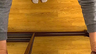 Mirror fuck with guy in a cap (kisses, big dick blowjob, standing doggy)